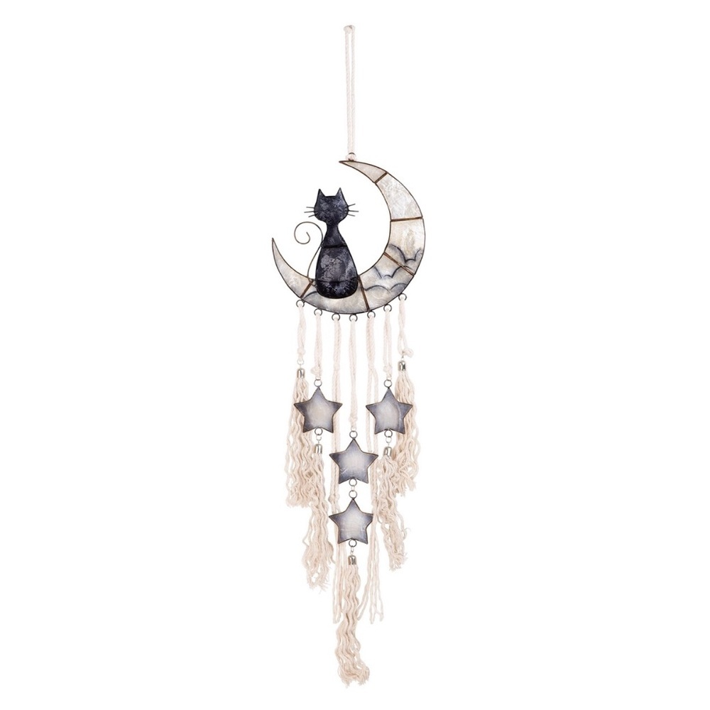 Cat and Moon Capiz Dreamcatcher with Stars